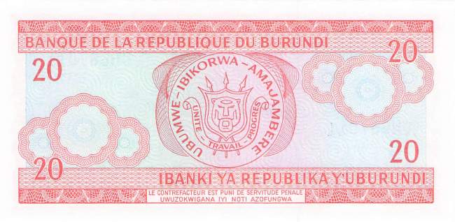 Burundi p27d 20 Francs 2003